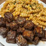 Garlic Butter Steak Bites & Spicy Cajun Alfredo Twisted Pasta 3 Garlic Butter Steak Bites & Spicy Cajun Alfredo Twisted Pasta