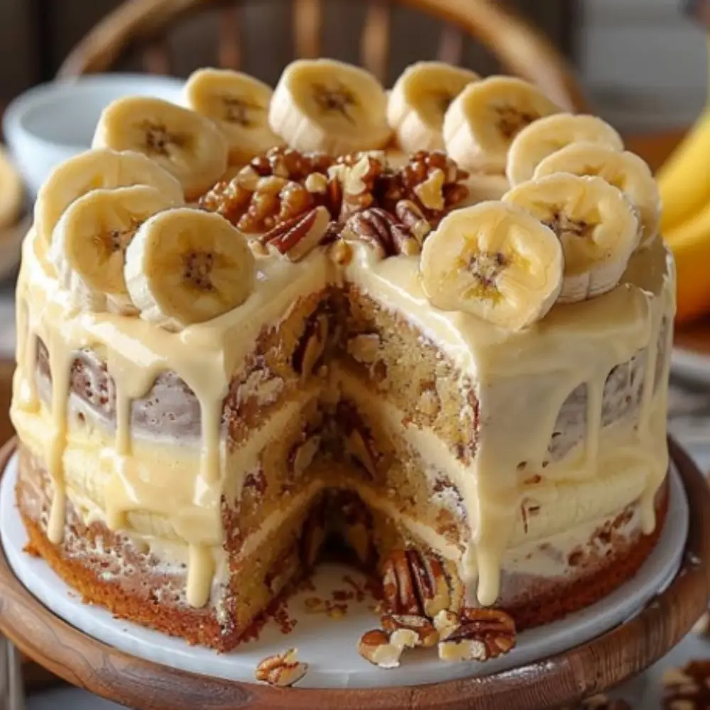 Heavenly Banana Walnut Cream Cake