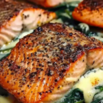 Blackened Salmon Stuffed with Spinach & Parmesan