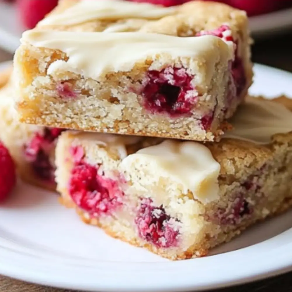 White Chocolate Blondies with Raspberries