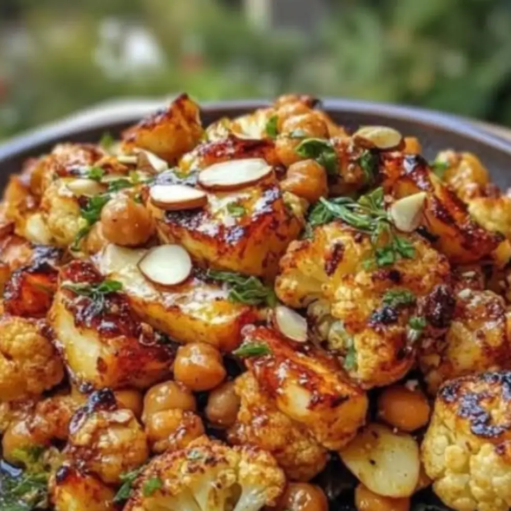 Honey Roasted Cauliflower with Grilled Halloumi & Crunchy Chickpeas – A Flavor-Packed Veggie Bowl