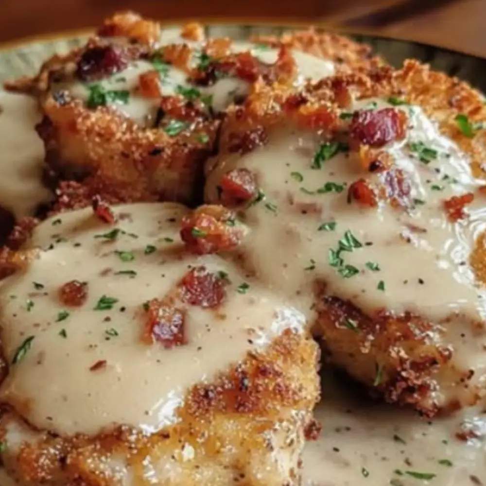 Country Fried Pork Chops with Bacon Gravy