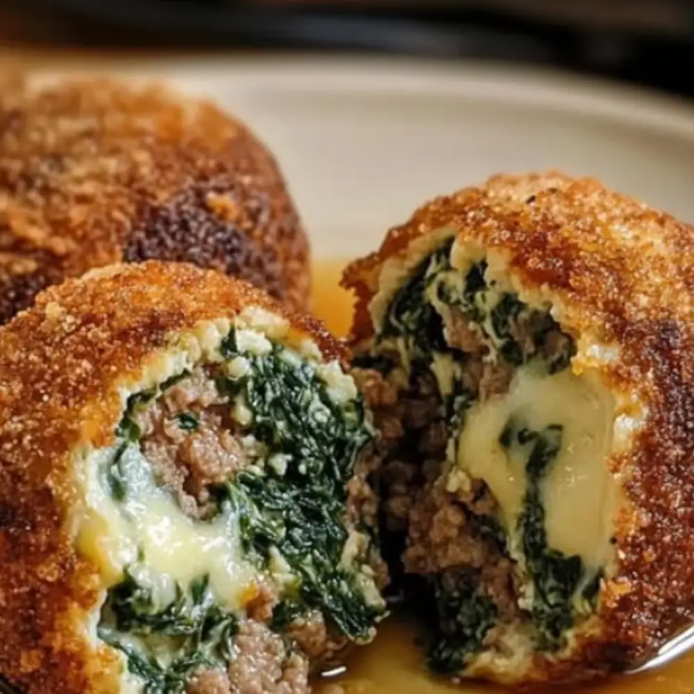 Spinach & Garlic Mozzarella-Stuffed Meatballs