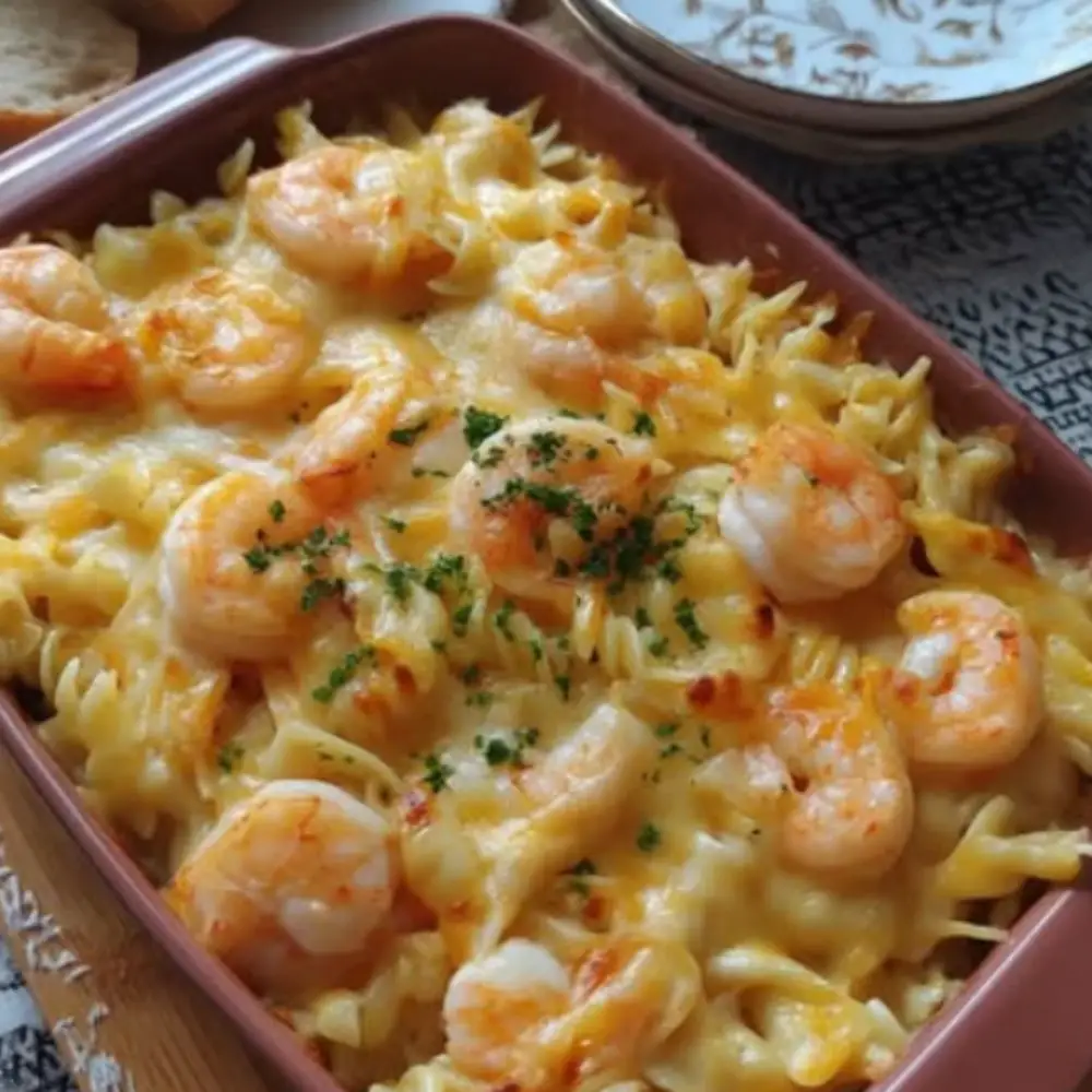 Easy Cheesy Shrimp Scampi Pasta Bake