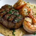 Grilled Steak with Pepper Sauce, Grilled Shrimp, and Orzo Rice 3 Grilled Steak with Pepper Sauce, Grilled Shrimp, and Orzo Rice