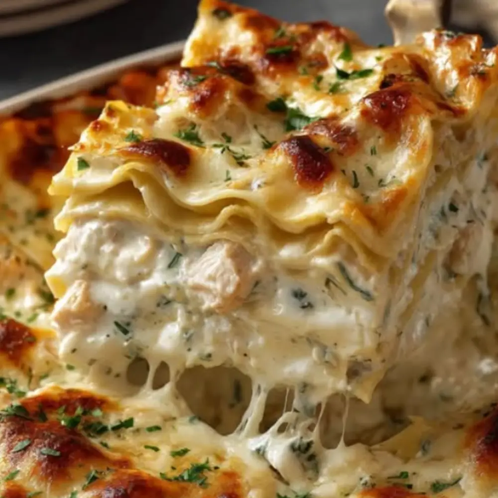 Cheesy Chicken Alfredo Lasagna – Creamy, Layered Comfort in Every Bite!