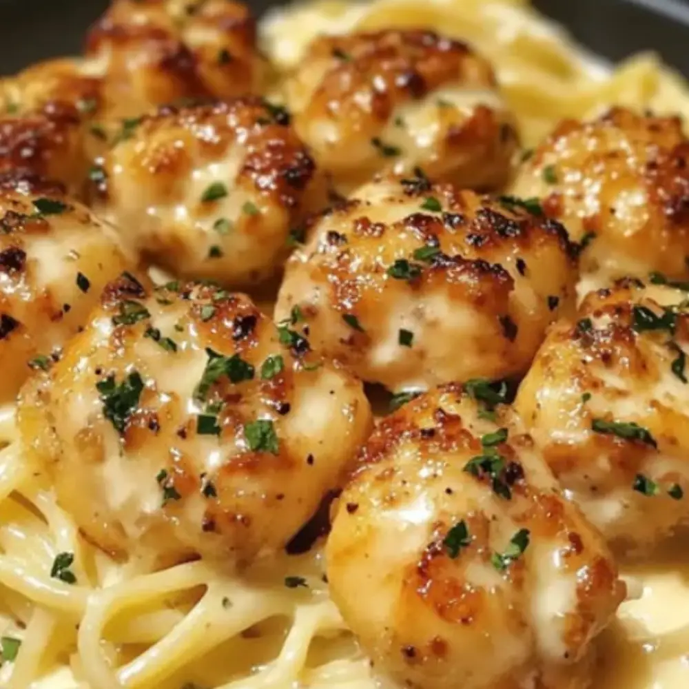 Garlic Butter Chicken Bites with Creamy Parmesan Pasta