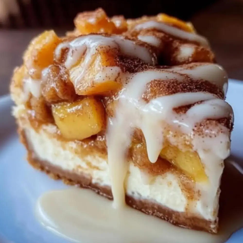 Peach Cobbler Cinnamon Roll Cheesecake
