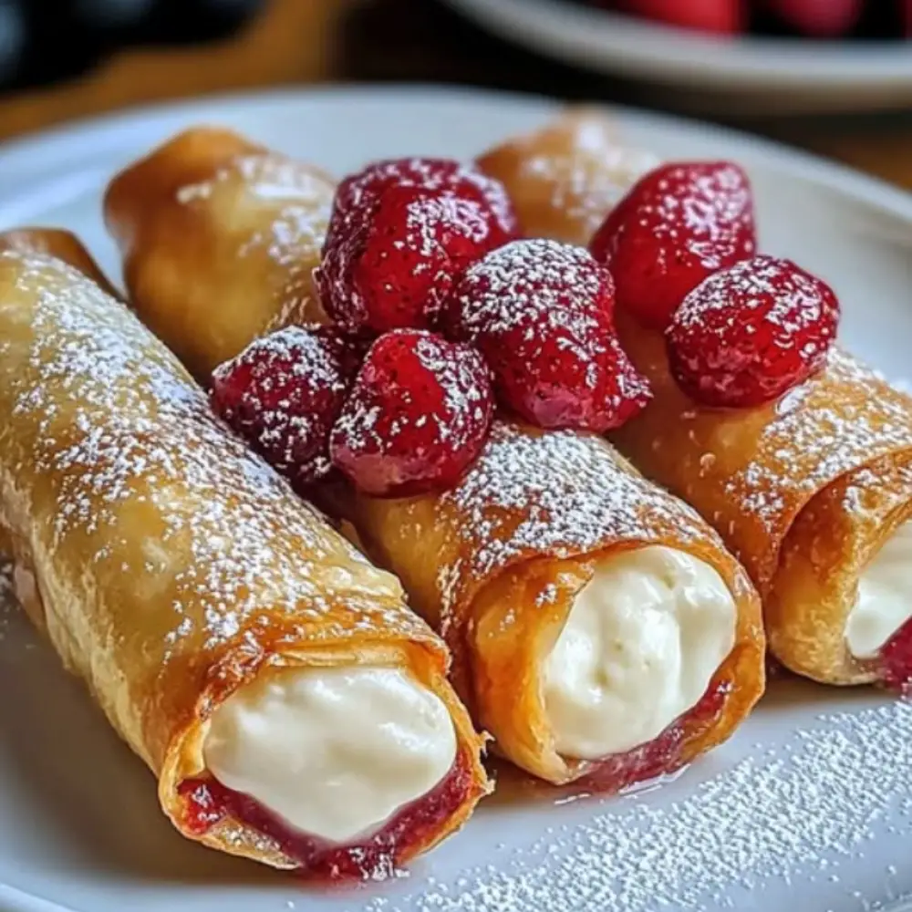 Strawberry Cheesecake Egg Rolls with Lemon Glaze