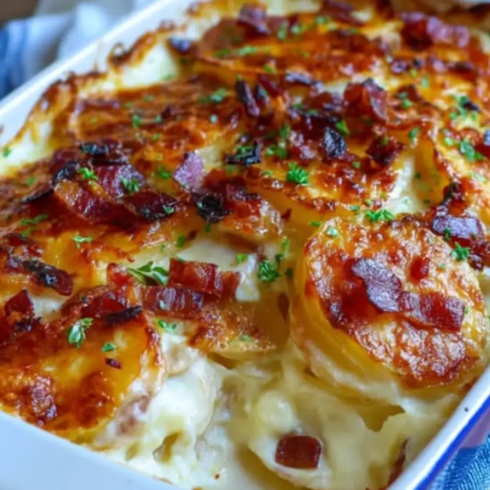 Loaded Scalloped Potatoes – Creamy, Cheesy, Bacon-Packed Perfection