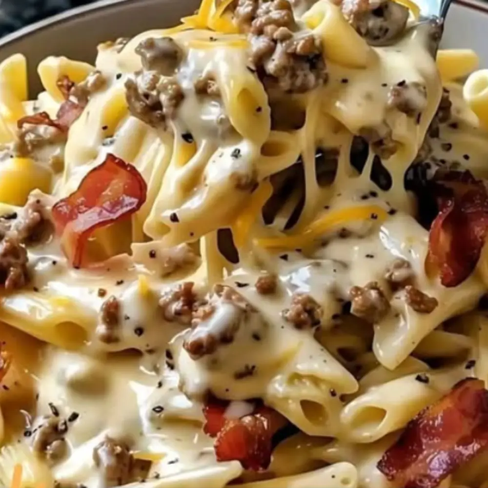 Loaded Bacon Cheeseburger Alfredo Pasta