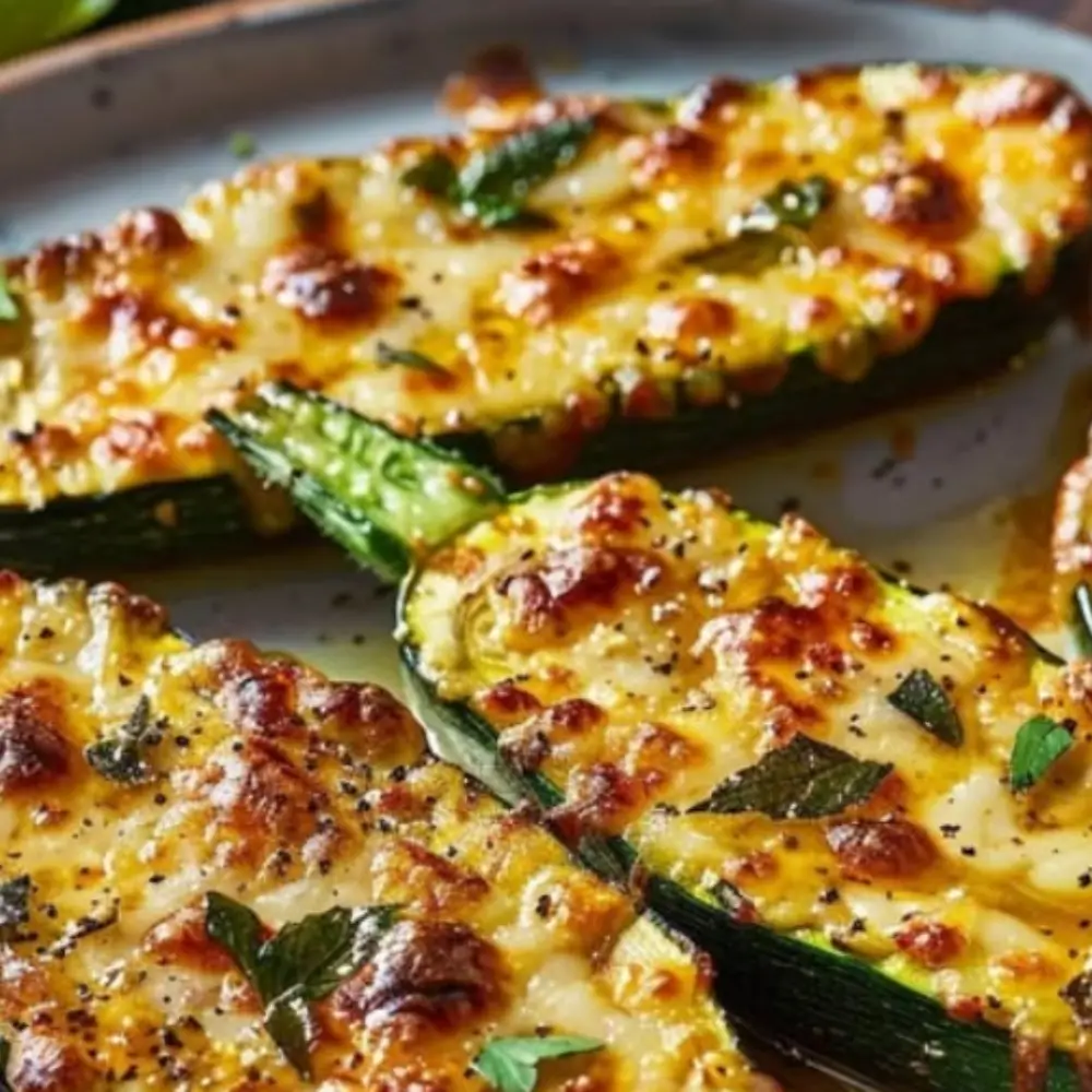 Cheesy Garlic Zucchini Steaks
