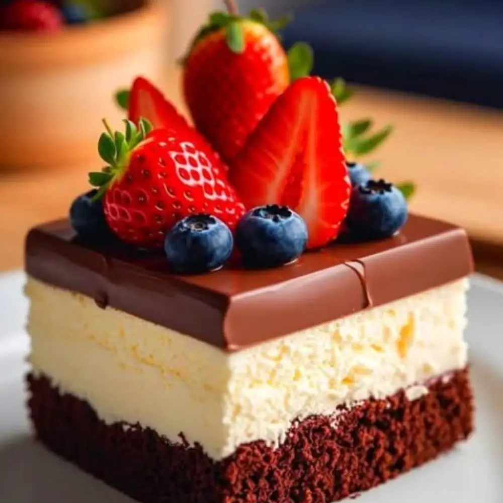 Triple Chocolate Mousse Cake with Berries