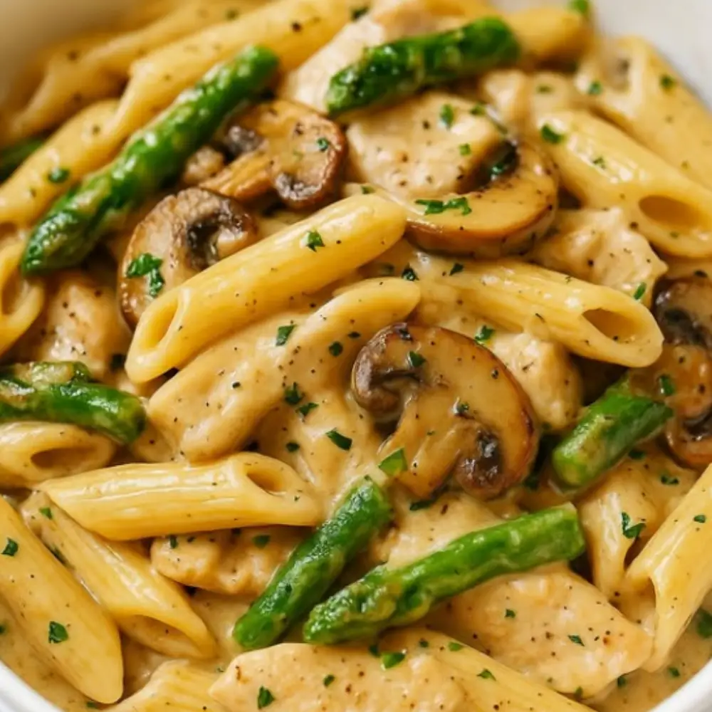 Creamy Mushroom and Asparagus Chicken Penne